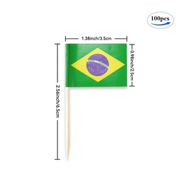 Brazil Flag Brazilian Miniature Toothpick Flags Decorations Small Cupcake Toppers Cocktail Food Flags Decor For Independence Day Party Bar (100 pack)