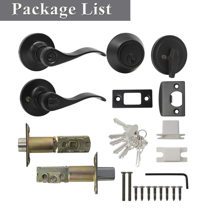 Probrico Front Door Entry Lever Lockset, Single Cylinder Deadbolt Combination