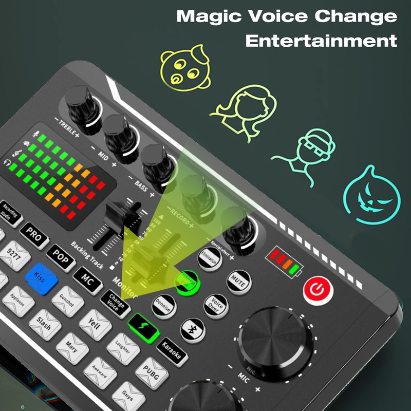 Sound Mixer Board, Voice Changer Sound Card with Multiple Sound