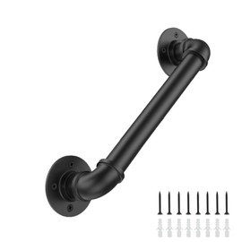 Groking 2FT Industrial Stair Railing Wall Mount Staircase Handrail φ1.3 Pipe Hand Rail for Steps Grab Bar Foot Rail Vintage Pipe Railing Black Deck Handrail for Outdoor Indoor Stairs Porch