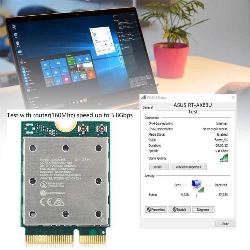 WiFi 7 QCNCM865 M.2 Key E WiFi Card BT5.3 Tri-Band