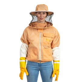 Massive Bee Store Beekeeping Fully Ventilated Jacket in Multi-Color with Round Veil (3XL, Khaki)