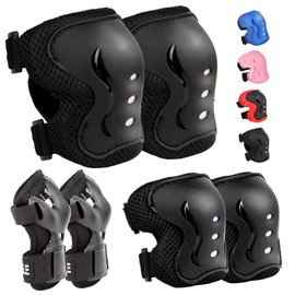 Kids Safety Protective Gear Set for Ages 3-12 Years, Adjustable Knee Pads, Elbow Pads, Wrist Guards for Boys Girls Youth Skateboard, Roller Skating, Scooter, Cycling (Black, Medium(for Ages 8-12))