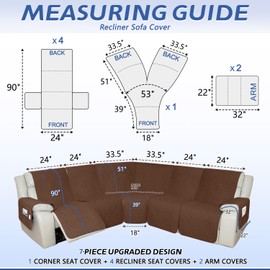 Arfntevss Recliner Sectional Couch Covers 1OO% Waterproof L Shape Sofa Cover for Reclining L Shaped Sectional Slipcover Set for Dog Washable Corner Non Slip Furniture Protector (5 Seater, Coffee)