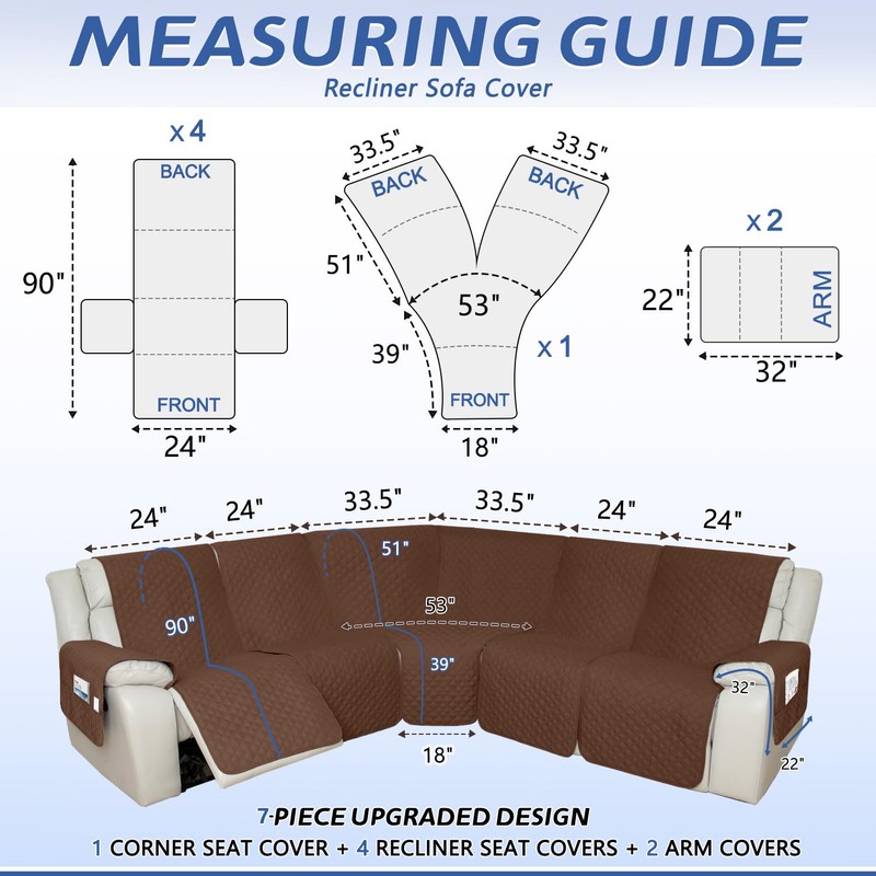 Arfntevss Recliner Sectional Couch Covers 1OO% Waterproof L Shape Sofa