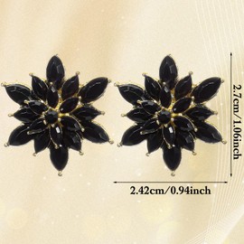 Ymapinc Black Crystal Flower Earrings for Woman,Large Sparkly Rhinestone Studs Black Gold Crystal Rhinestone Floral Cluster Design Bridal Wedding Party Prom Formal Events