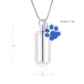 AIWENXI Pet Cremation Jewellery Cylinder Urn Necklaces for Ashes Paw Print Ash Pendant Jewellery Keepsake Memorial Ash Necklaces for Men Women, Stainless Steel