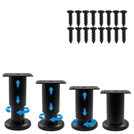 Zorfeter 4Pcs Black Adjustable Height Bed Support Furniture Replacement Legs 3.15-4.72Inch with Screws, Metal Adjustable Bed Frame Legs, Heavy Duty Cabinet Legs for Bed/Sofa/Cabinet/Couch/Dresser