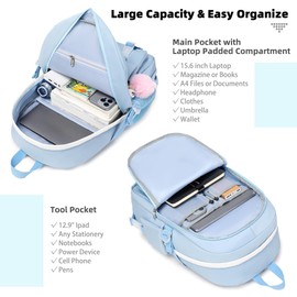 Laptop Backpacks 16 Inch School Bag College Backpack 3 PCS with Lunch Box Pencil Pouch Set Large Travel Daypack Kawaii Bookbags for Teens Girls Women Students (Blue)