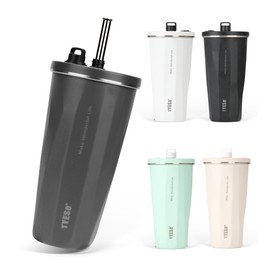 TYESO Tumbler with Straw, 16.5 fl oz (470 ml), Stainless Steel with Lid, Vacuum Insulated, Hot and Cold Insulated, Outdoors, Convenient to Carry, Direct Drinking, Leak Free, Large Capacity