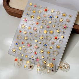 Metallic Five-Pointed Star Nail Art Stickers, Gold Hollow Love Star Nail Stickers Pentagram Self Adhesive Nail Art Supplies Cute Stars Nail Sticker for Women DIY Manicure Decoration Accessories
