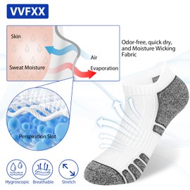 vvfxx 6 Pack Mens Ankle Socks Low Cut Cotton Running Sock, Cushioned Breathable White Socks Size 5-7