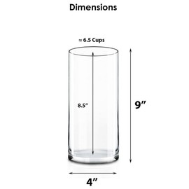 CYS Excel Clear Glass Cylinder Vase (H:9" D:4") Flower Vase Centerpieces Hurricane Floating Candle Holder