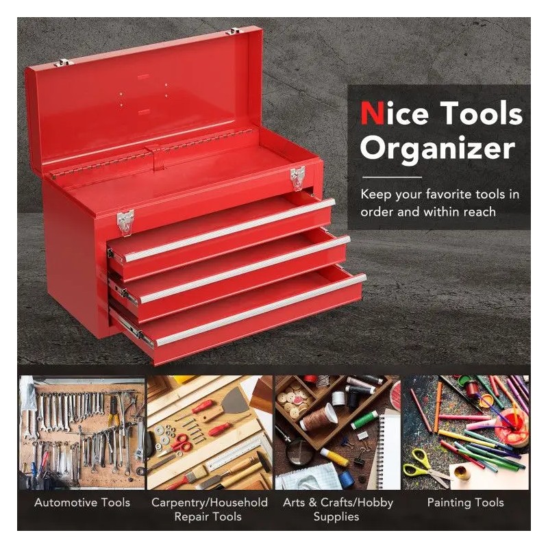 Portable 3-Drawer Garage Mechanic Tool Cabinet Boxcolor: Red Color