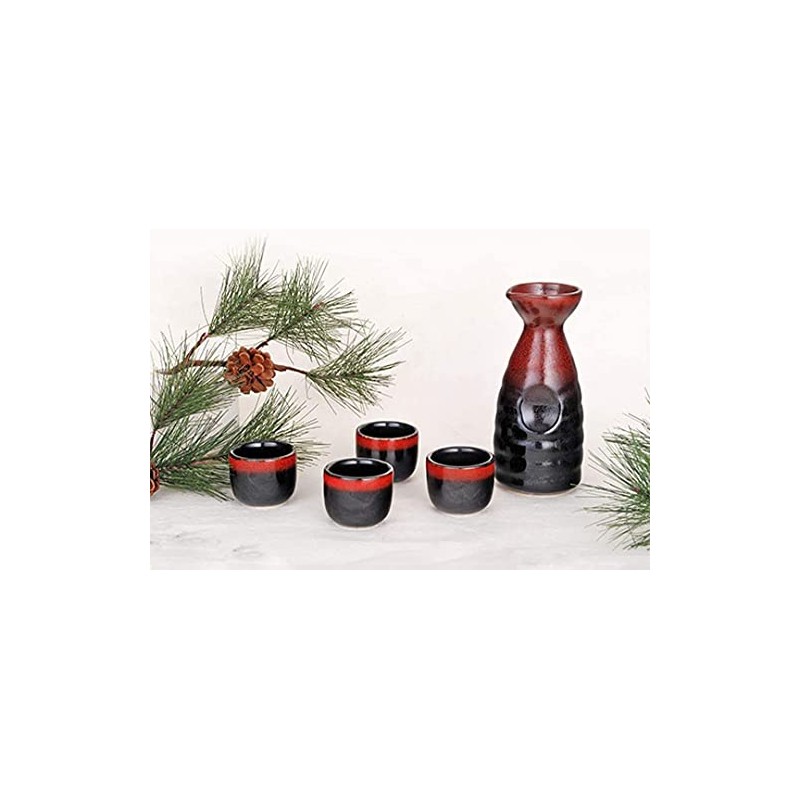 Happy Sales 5 piece Ceramic Sake Set - Red &