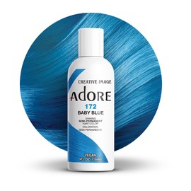 Adore Semi Permanent Hair Color (172 Baby Blue) | Vegan & Cruelty-Free Blue Hair Dye | No Ammonia, No Peroxide, No Alcohol | 4 Fl Oz (Pack of 1)
