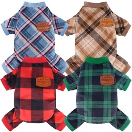 BAOBICUTE 4 Pack Dog Pajamas Soft Lightweight Dog Recovery Suit Onesie Clothes for Small Medium Pet Dogs (XXL (Back: 16.5",Chest: 22", Neck: 12.5"), Red Green Khaki Plaid)
