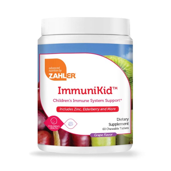 Zahler ImmuniKid, Powerful Immune System Support for Kids with Zinc, Elderberry and More, Chewable Immune Support Supplement, Certified Kosher, 60 Grape Flavor Chewable Tablets