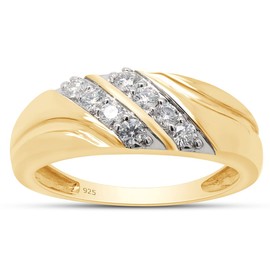 SAVEARTH DIAMONDS 1/4 ct. t.w Round Cut Lab Created Moissanite & Lab Grown Diamond Double Row Men's Women's Wedding Band Ring In 14K Gold Over Sterling Silver (0.25 Cttw), Mother's Day Gift For Her,