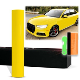 12"x60" (1FTx5FT) Lemon Yellow PET Super Gloss High Glossy Vinyl Wrap Auto Car Sticker Decal Film Sheet Bubble Free Air Release Technology with Tool Kit