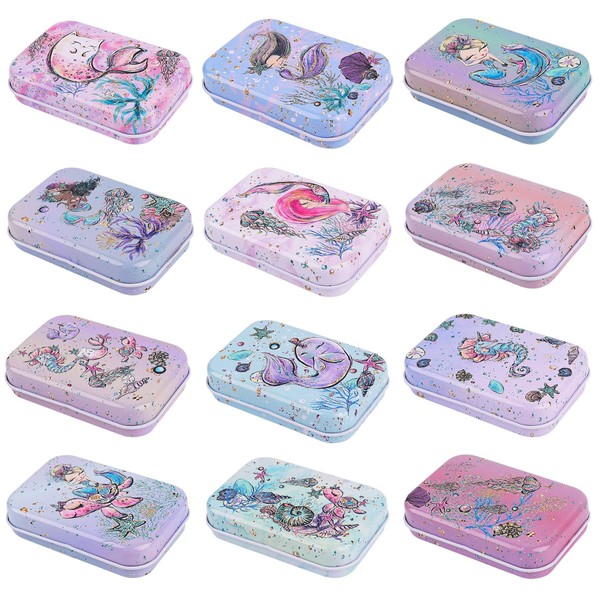 Framendino, 6 Pack Mini Tinplate Boxes Mermaid Tin Trinket Jewelry