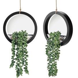 Der Rose 2 Pack Fake Plants Hanging Artificial Succulents Plants in Black Pots for Living Room Bathroom Accessories Boho Wall Decor