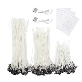 EAHSAP Juego de 300 mechas de vela funcionales sin humo, con 300 pegatinas para mechas, mechas de núcleo de algodón pre-encerado con pestañas metálicas para la fabricación de velas de pilar y velas caseras, en tamaños de 9cm, 15cm, 20cm