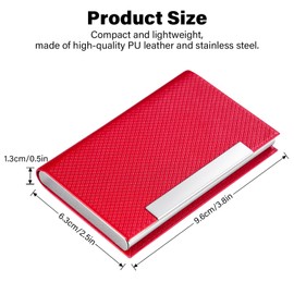 sundee Business Card Holder, Professional Metal Leather Card Case for Women & Men, Slim Name ID Credit Card Holders with Magnetic, Portable Stylish Carrier Wallet Purse for Social -LF Red
