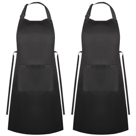 RAINFLOW Chef Apron - 2 Pack Unisex Aprons for Cooking with Large Pockets Black Apron Dress Cooking Waterproof Aprons for Dishwashing Kitchen Accessories Plus Size Grilling Baking Apron 27.5 x 31.5 in