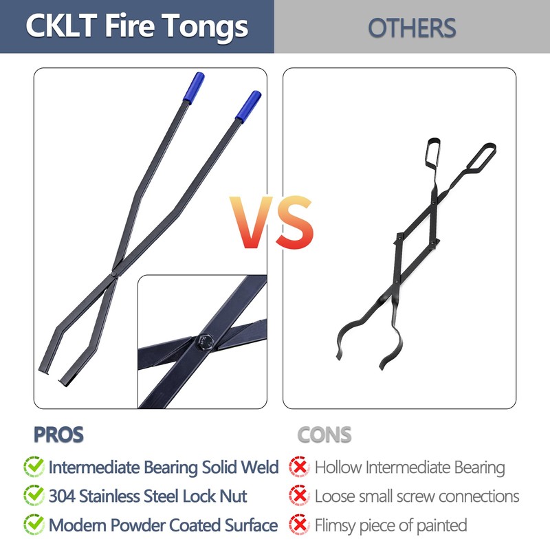 CKLT 40'' Fire Tongs for Fire Pit Heavy Duty Firewood