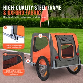 Dog Bike Trailer, Supports up to 66 lbs, Pet Cart Bicycle Carrier, Orange/Gray - 66 lbs