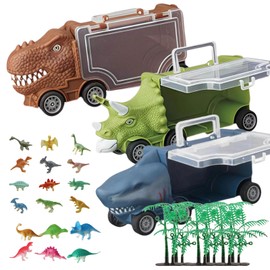 Kvimazus11 Dinosaur Toys,Dinosaur and Shark Transport Truck Toy,Dino Toys for 3-5 Year Old,Christmas Birthday Gifts for Age 3 4 5 6 Year Old Boys&Girls