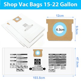 6 Pack Shop Vac Bags 15-22 Gallon, Compatible with Type G 90663 9066300; Type J 90673 9067300 and VF2008 High-Efficiency Disposable Dust Collection Vacuum Filter Bags