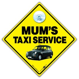 Mum's Taxi Service Sign, Mum's Taxi Sign, Suction Cup Taxi Car Sign For Mum, Mum Taxi Sign London Black Cab Taxi Sign 14cm x 14cm
