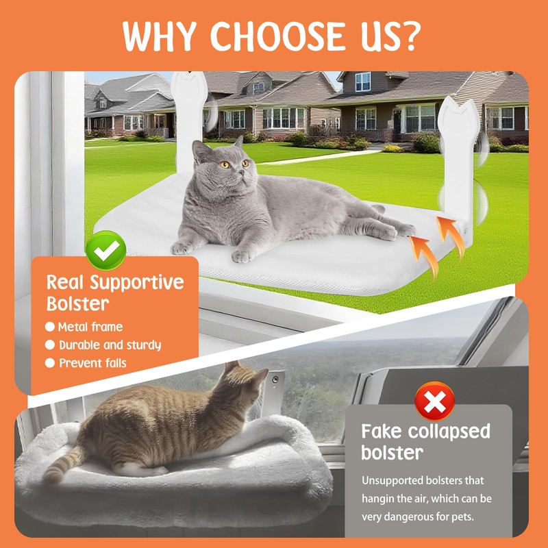 2 Pack Cat Window Perch,Cat Window Hammock Cordless Foldable Window