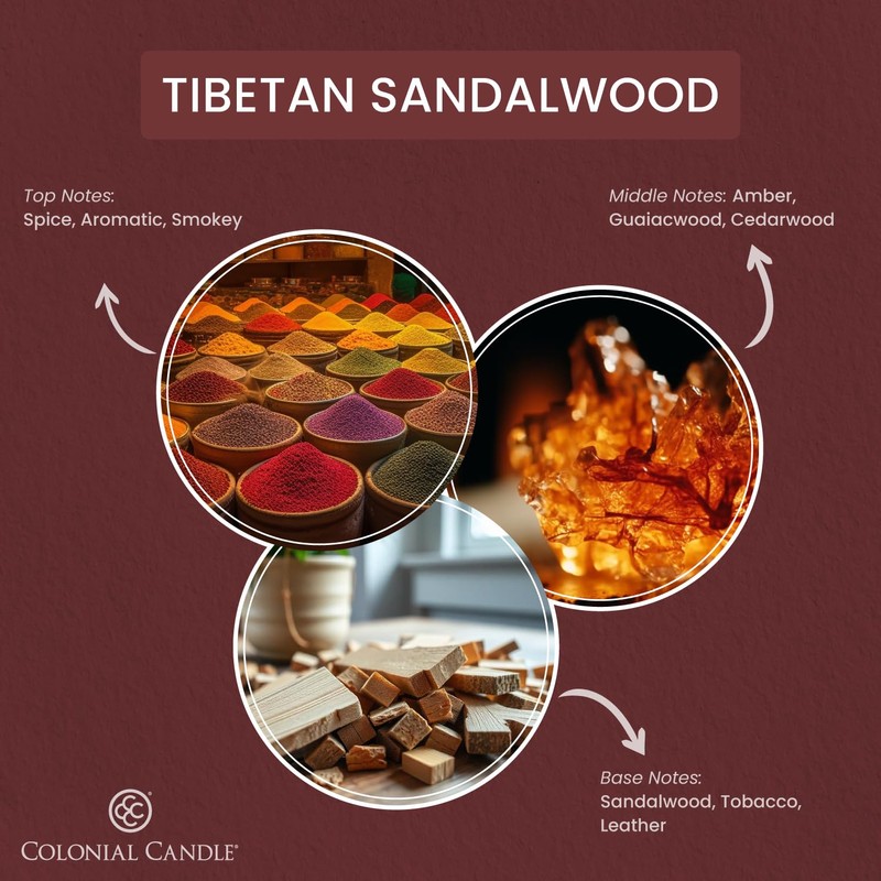 Colonial Candle Tibetan Sandalwood Scented Candle Jar, Highly Fragranced Candles