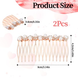 2 Pcs Wedding Pearl Hair Comb for Women, Bridal Rhinestone Decorative Hair Combs Hairpins Accessories Alloy Crystal French Hair Clips for Bridal Bridesmaids Wedding Party Daily (Rose Gold)