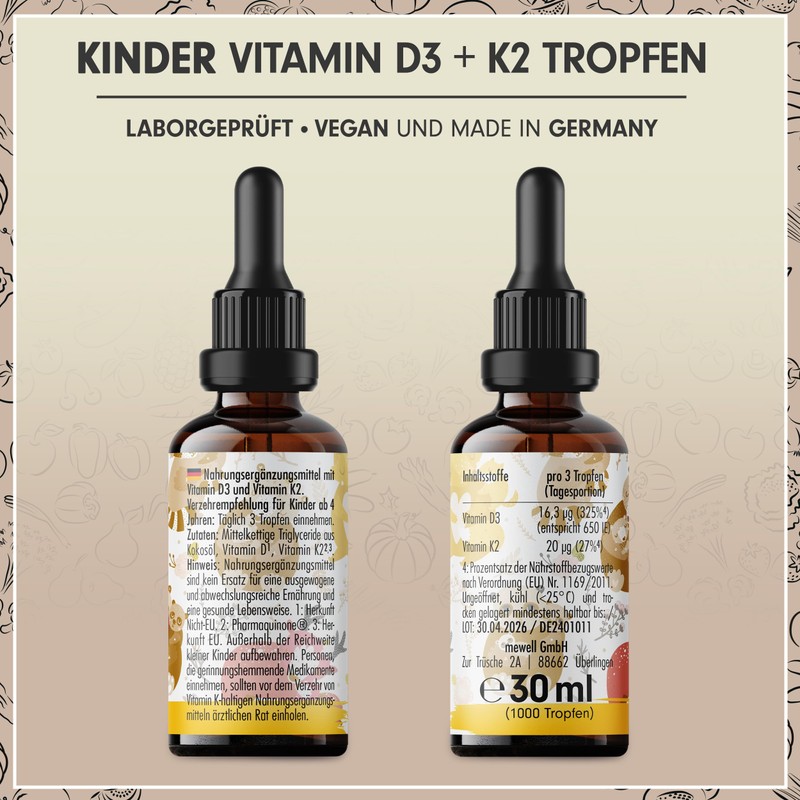 Vitamin D3 + K2 Children's Drops 2000x - with 650