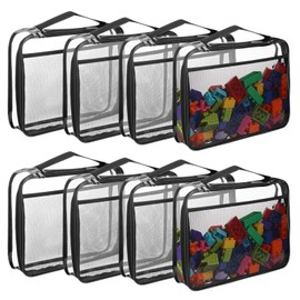 8 Packs Toy Storage Bags with Zipper, Clear PVC Organizing Bags, Reusable Toy Storage Organizer with Portable Handle, Travel Waterproof Organizer Bags for Building Blocks, Puzzle, Toys and Books