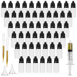 DONQL 50 PCS Plastic Dropper Bottle，Eye Dropper Bottles 10ml, Empty Squeezable Dropper Bottles, Paint Dropper Bottles，Eye Liquid Empty Dropper Bottles with 10ml Syringe 2 Funnels 2 Pipette 2 Label