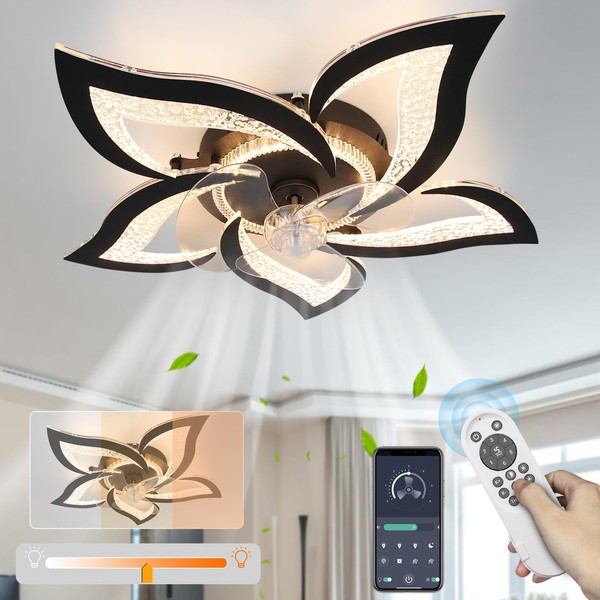 Low Profile Fan with Light, 28'' Stepless Dimmable Flower Ceiling