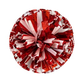 Danzcue 2PCS 14 Inch Plastic Cheerleading Pom Poms with Baton Handle for Kids and Adult, Scarlet-White