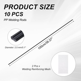 MECCANIXITY 10pcs Plastic Welding Rods, 39 Inch PP Welding Repair Strips Welder Rods with Reinforcing Mesh for Car Bumpers, Kayak Repair, Plastic Welder, Black