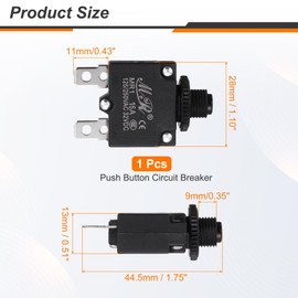 MECCANIXITY 15Amp Thermal Circuit Breaker, 125/250V AC 32V DC Push Button Manual Reset Circuit Overload Protector Switch, Black