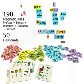 MFM Toys Magnetic Phonic Word Builder ~ 170 Magnetic Tiles + 50 Flashcards (Does Not Include Magnetic Board) Ages 6+