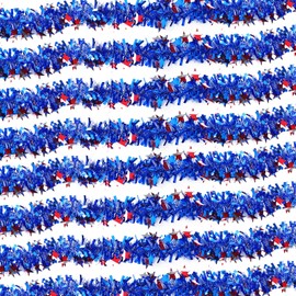 100 Feet Patriotic Tinsel Garland 4th of July Tinsel Garland Decoration Star Red White Blue Garland Twisted Hanging Garland for Independence Day Memorial Day Decorations (Style B)