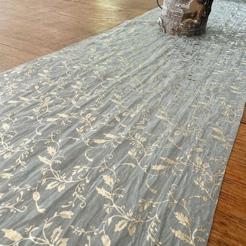 Sage Green And Gold Vine Table Runner, Flower Covering Table
