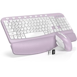 SABLUTE Wireless Keyboard and Mouse Combo, Ergonomic Wave Key, Cushioned Plam Rest, Comfortable Silent Natural Typing, 2.4G Lag-Free, Full Size Keyboards Cordless Set for Multi-OS, Windows/Mac, Purple