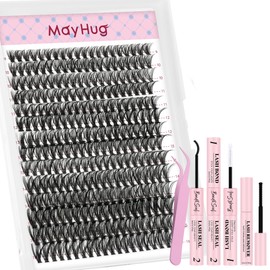Mayhug Lash Extension Kit,DIY Individual Lashes Clusters,Bond And Seal,Lash Remover For Eyelashes Extensions,Lash Applicator Tool For False Eyelash Cluster 280Pcs At Home(40D|D-Mix9-16|set)