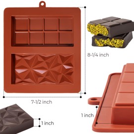 UWILLION Chocolate Bar Mold Deep Dubai 1 Inch 2 Pcs Pistachio Chocolate Bar Silicone Thick Mold for Stuffed Bar, Large Candy Bar Mold for Filling
